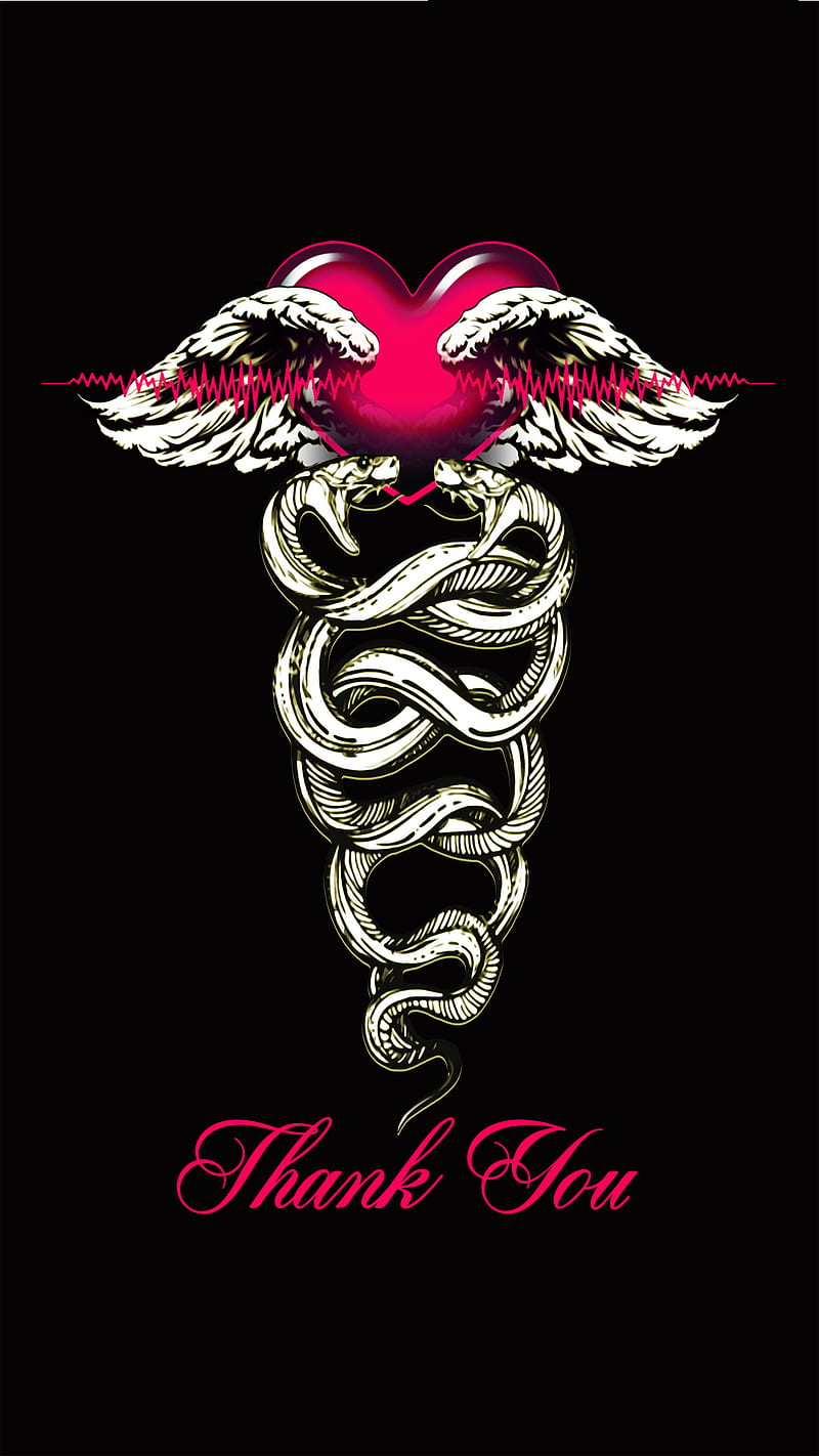 A thank you card with an image of wings and snakes - Nurse