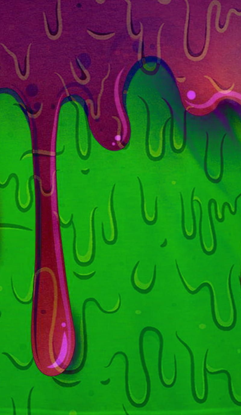 A green and purple painting of dripping paint - Slime