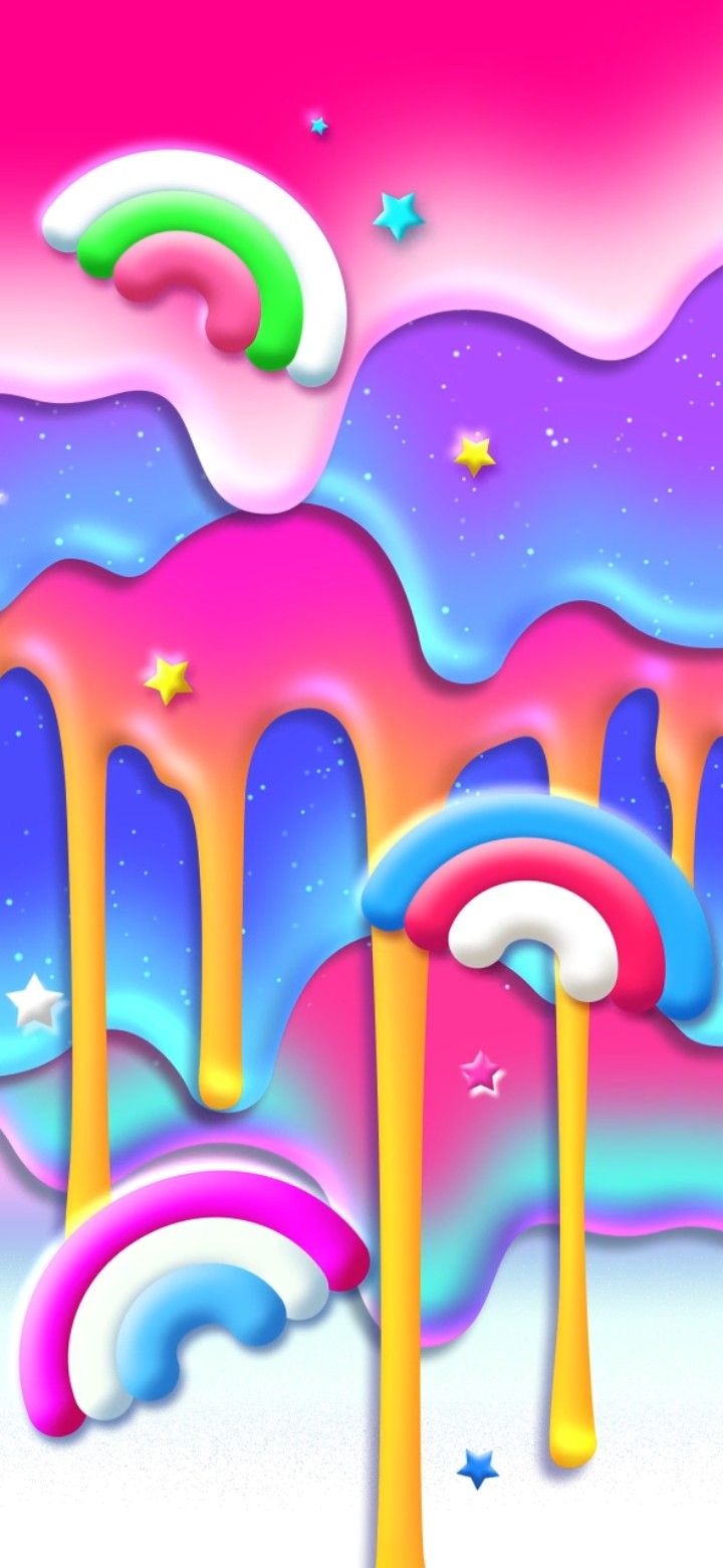 IPhone wallpaper with a dripping rainbow and stars - Slime