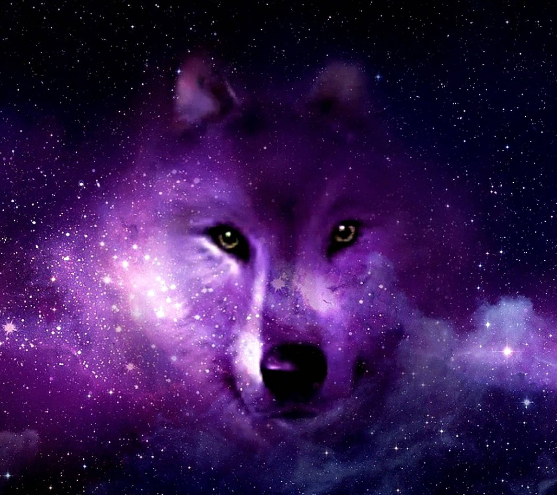 A wolf with a purple and blue galaxy background - Wolf