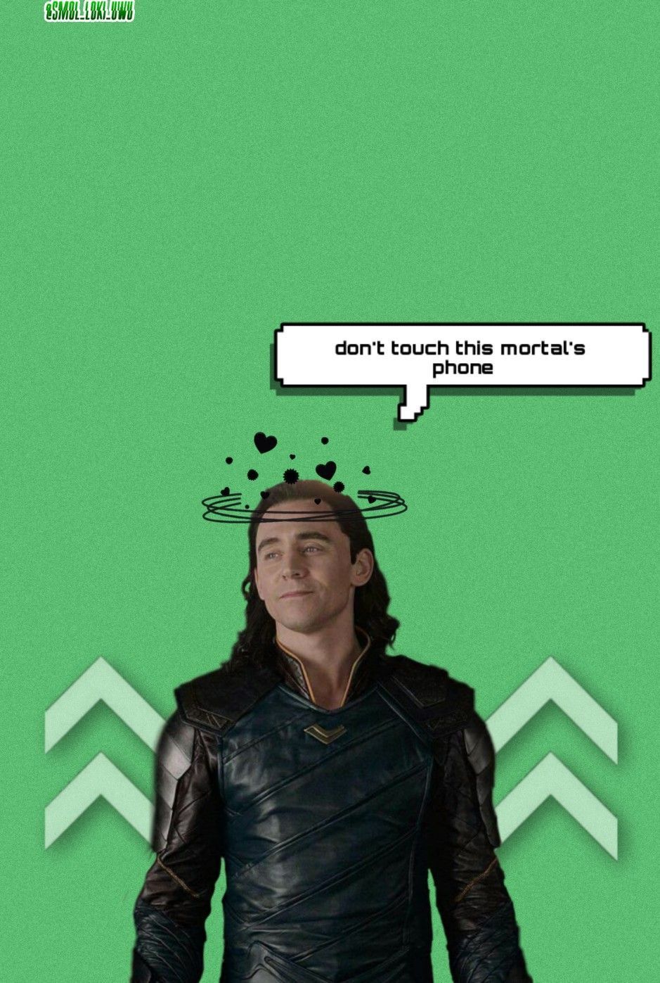 A green background with a picture of loki from the avengers movies on it - Loki