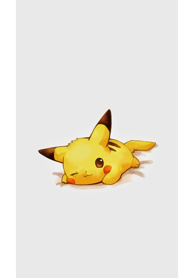 A yellow pikachu with big eyes is laying down - Pikachu, Pokemon