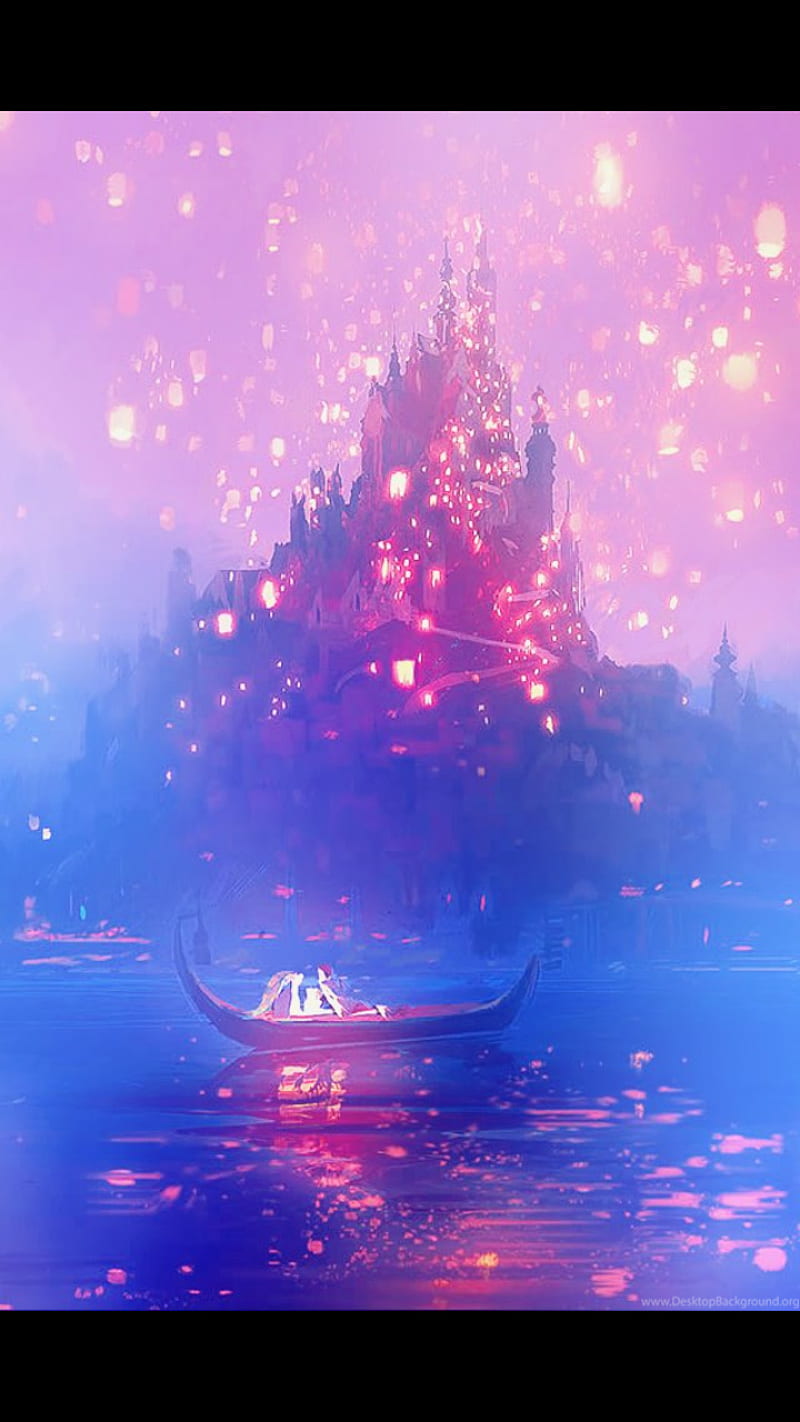 A boat in the water with lights - Rapunzel