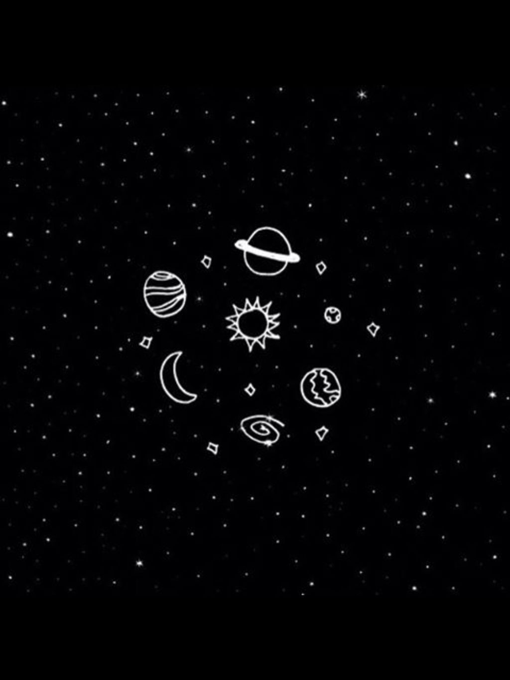 Black background with white stars and planets - Science