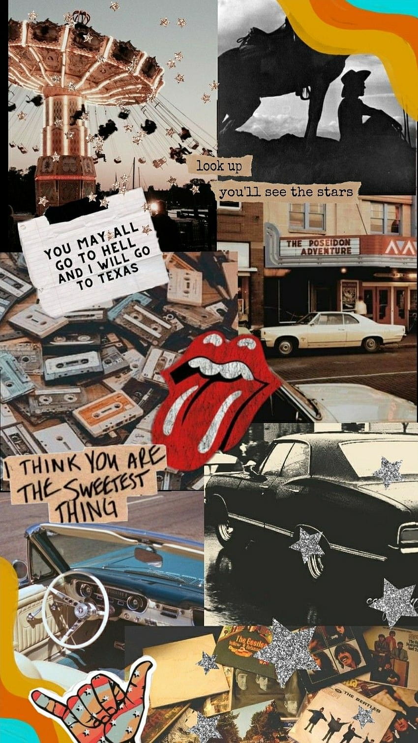 The rolling stones poster is a collage of pictures - Texas, western