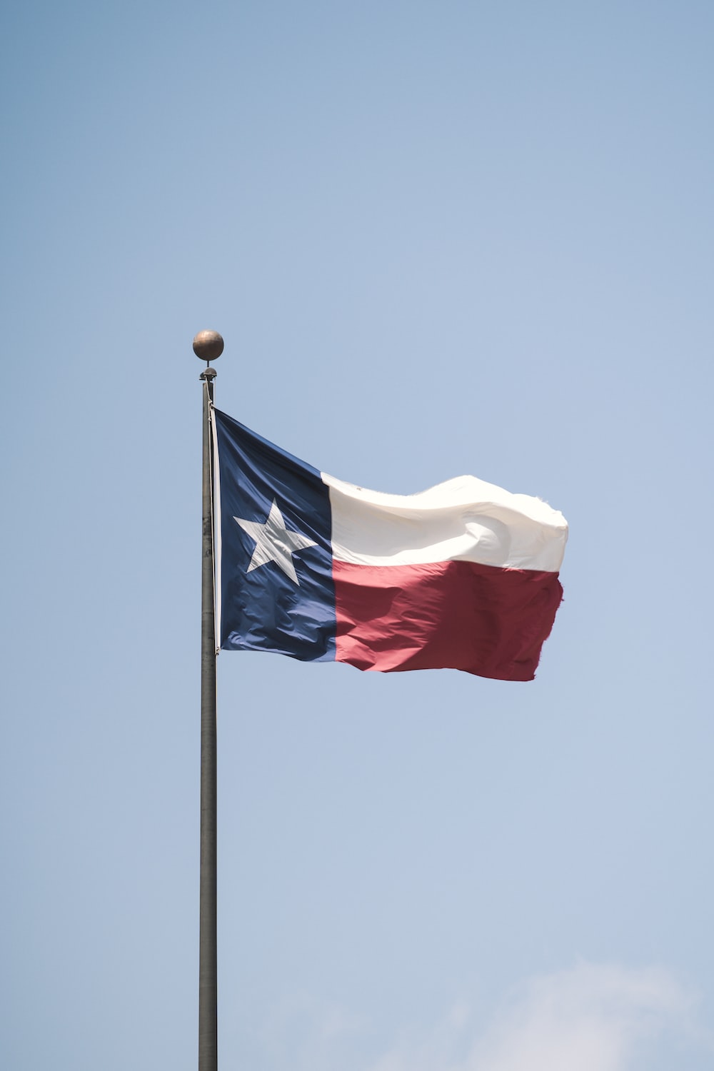 The Texas state flag flies high in the sky. - Texas