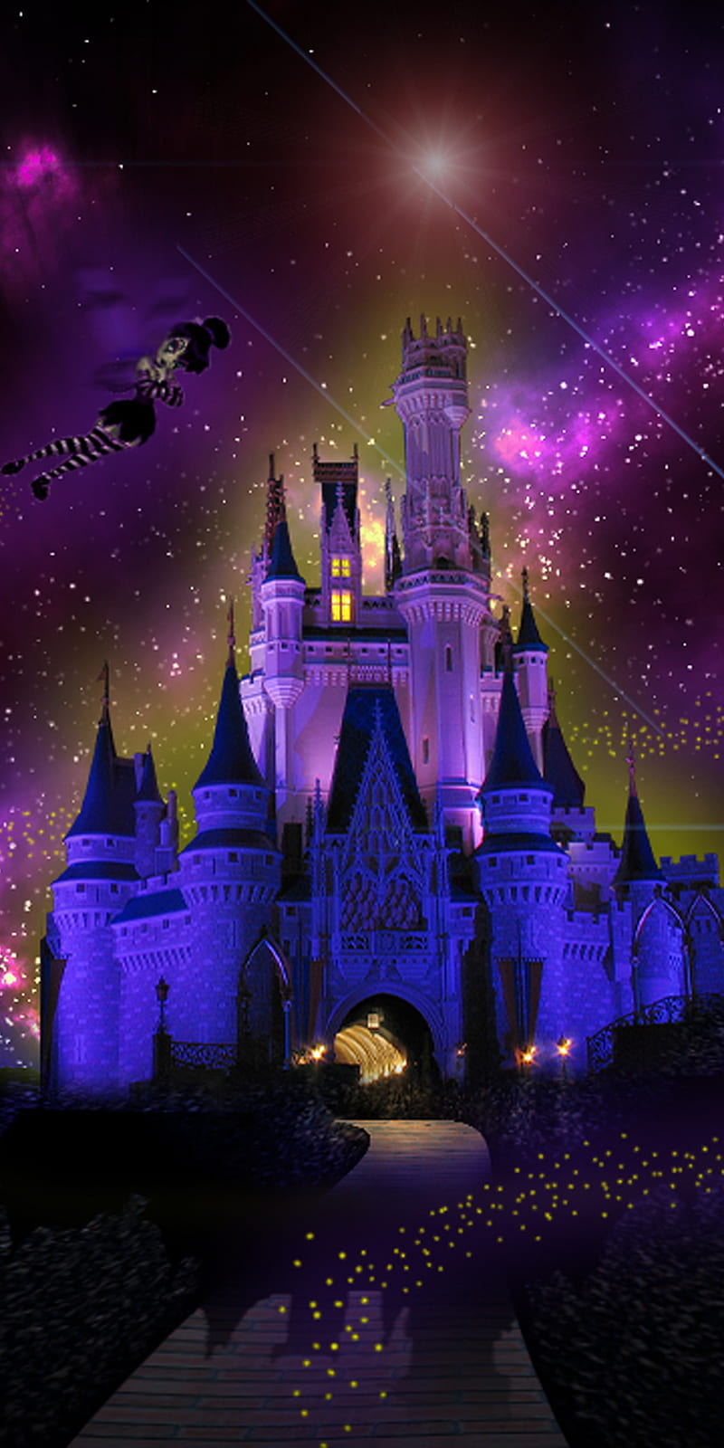 Disney Dreams, disney land, disney world, goth tinkerbell, magic kingdom, nebula, HD phone wallpaper
