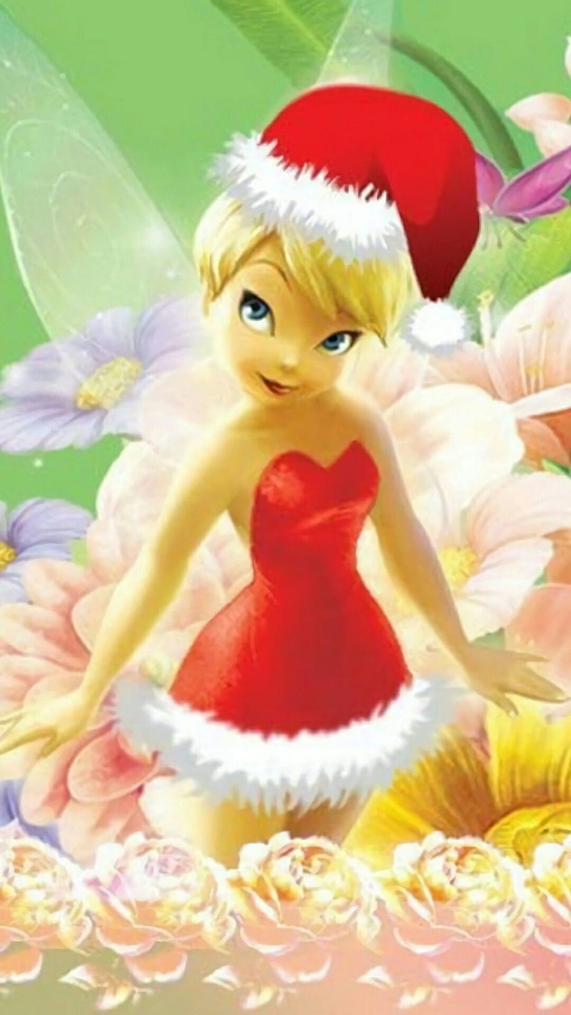 Tinkerbell in a red dress and a Santa hat - Tinkerbell