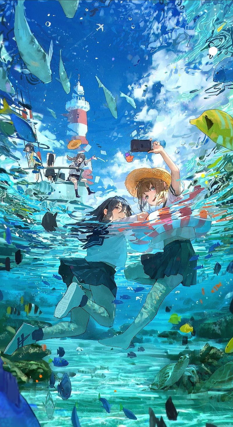 Underwater, aesthetic, anime, HD phone wallpaper