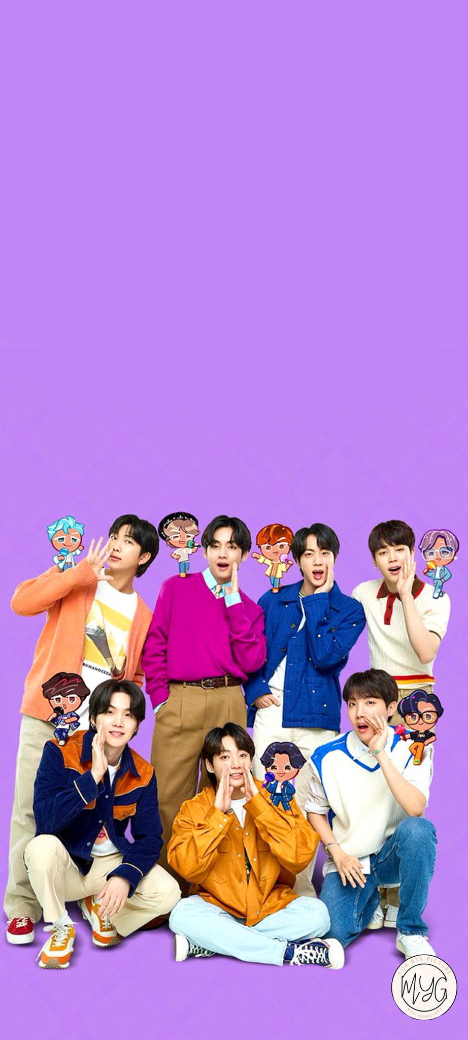 BTS on a purple background - Doodles