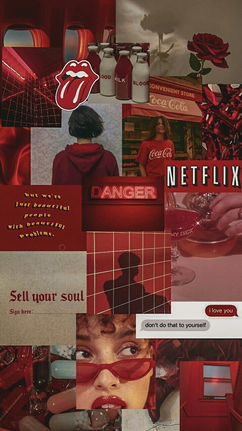 A collage of images that are red - Netflix, iPhone red, red, collage