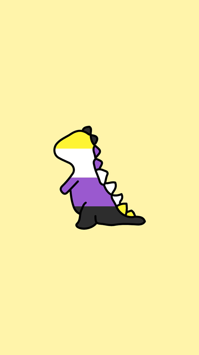 A purple dinosaur with yellow stripes - Non binary