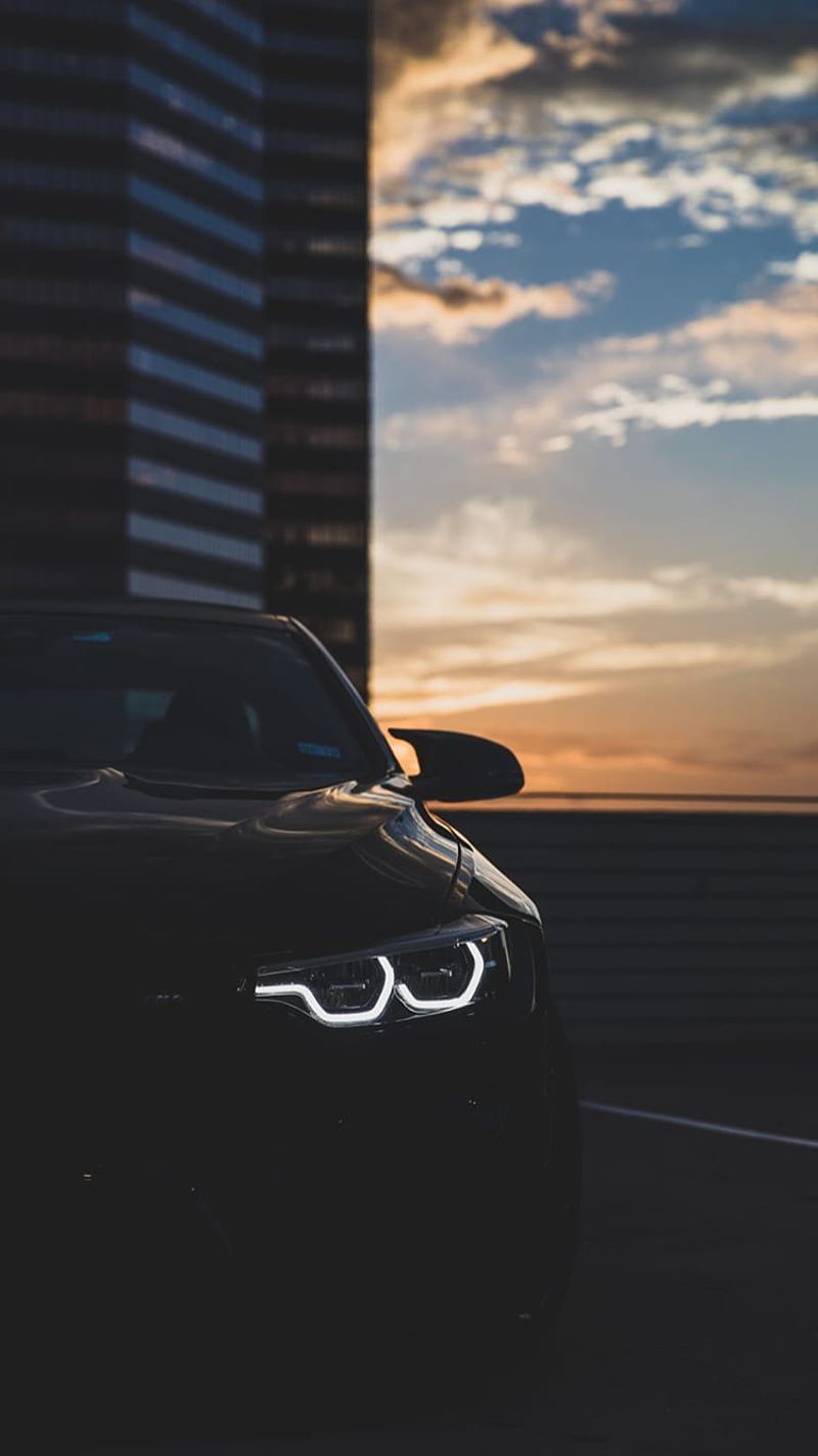 BMW M4 SPORT, carros, car, lights, sunset, black, awesome, HD phone wallpaper