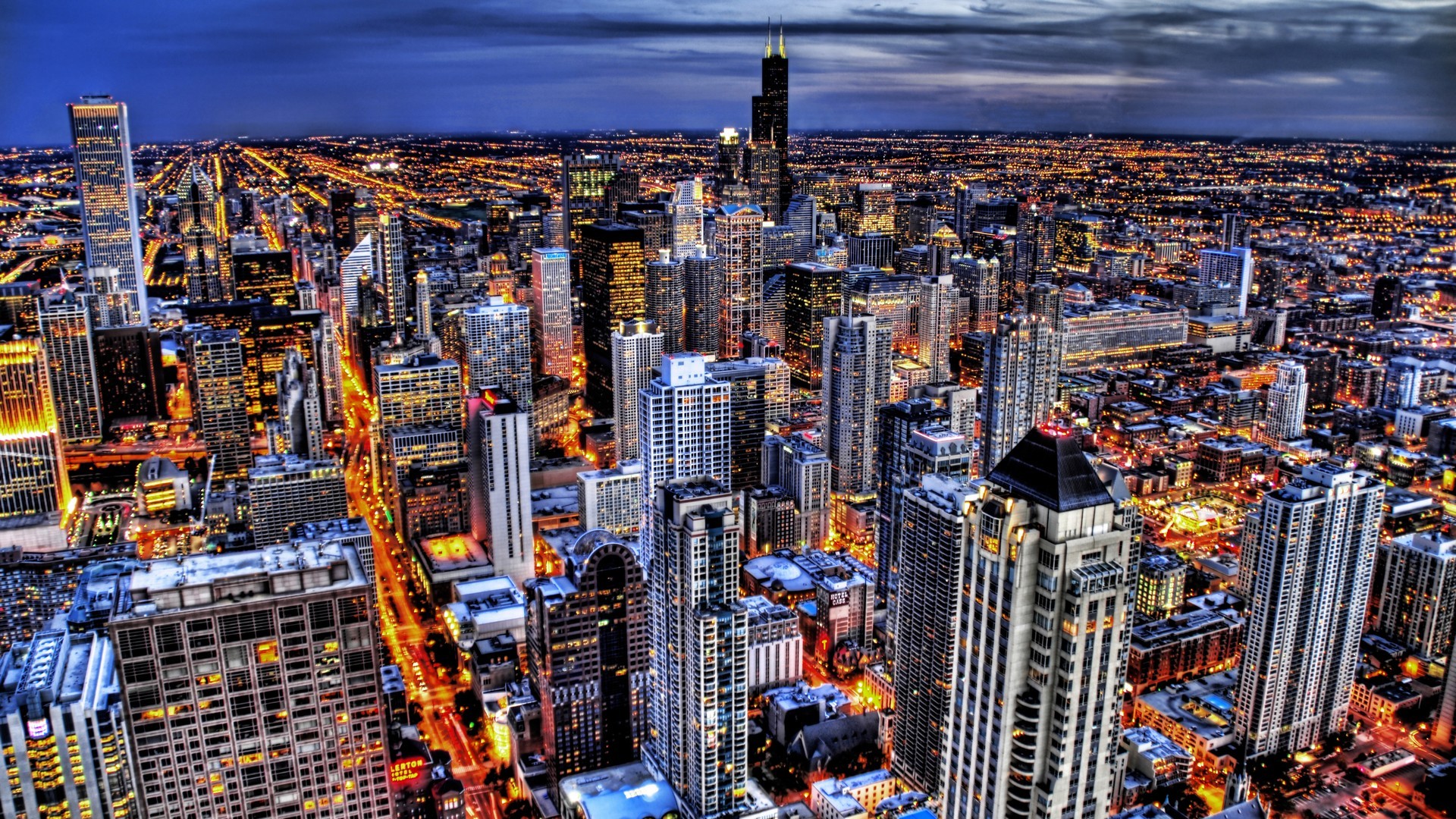 Wallpaper : city, cityscape, building, skyline, skyscraper, HDR, Chicago, metropolis, downtown, 1920x1080 px, urban area, metropolitan area, human settlement, neighbourhood, residential area, geographical feature, aerial photography 1920x1080
