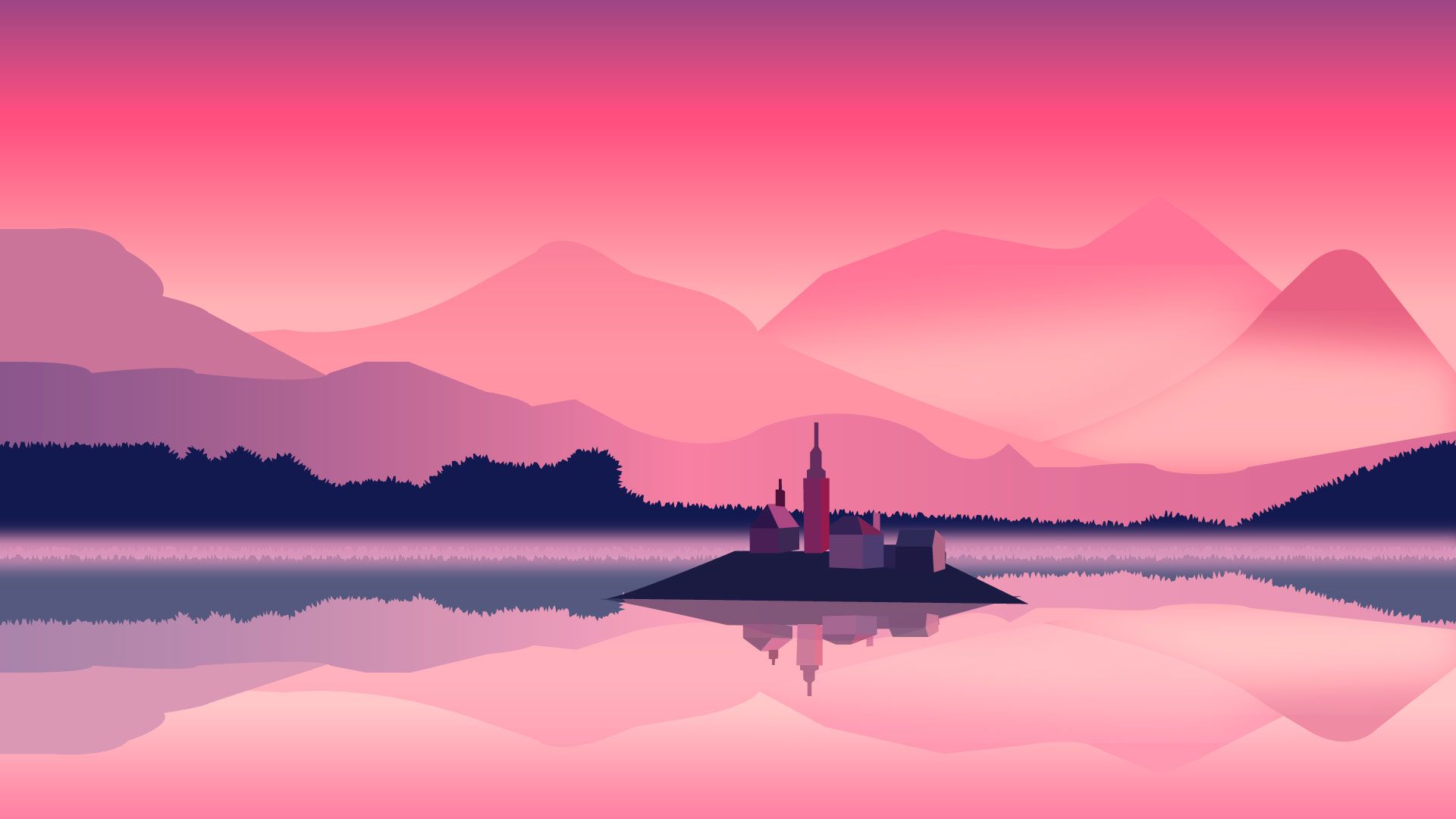 A castle on an island in the middle of water - Landscape