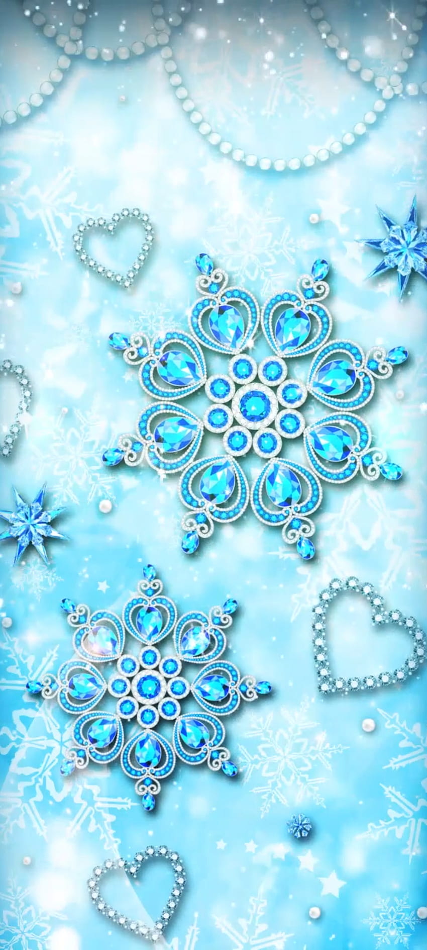Crystal Snowflake, aqua, art, glitter, heart HD phone wallpaper