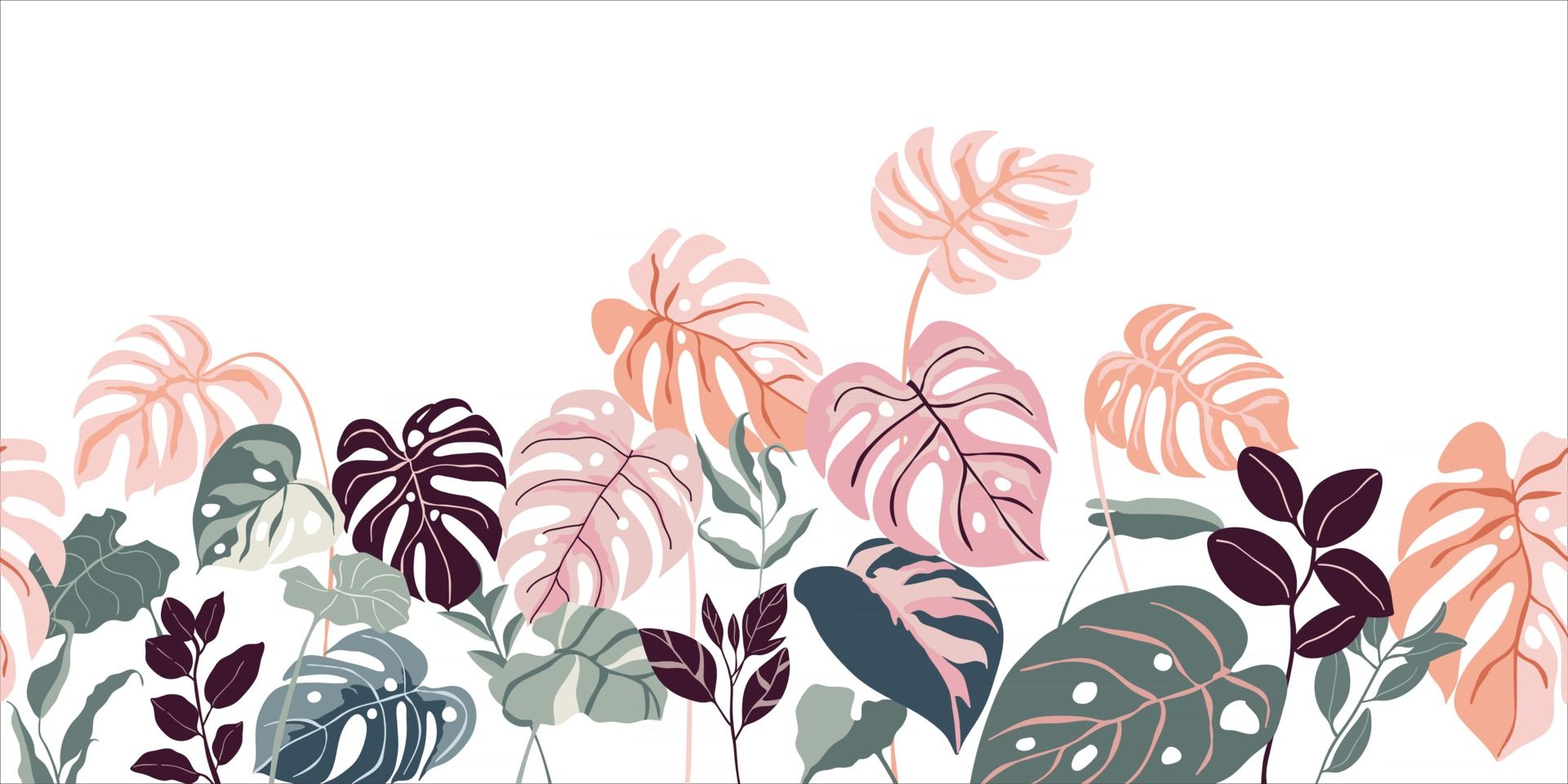 A white background with a colorful plant design - Monstera