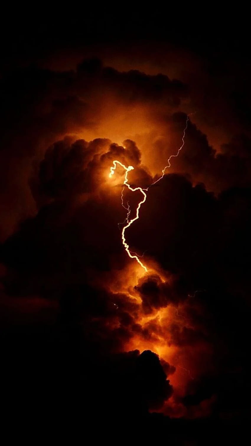 Lightning in the sky at night - Dark orange, lightning