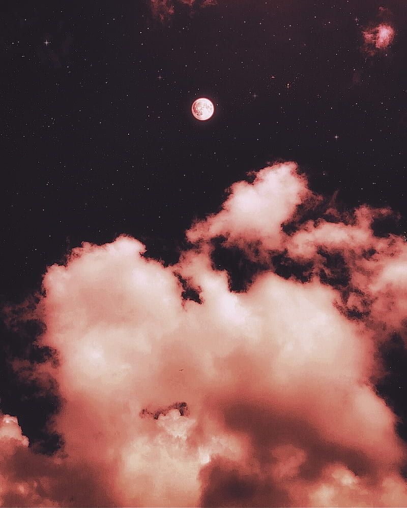 Clouds in the sky with the moon - Dark orange