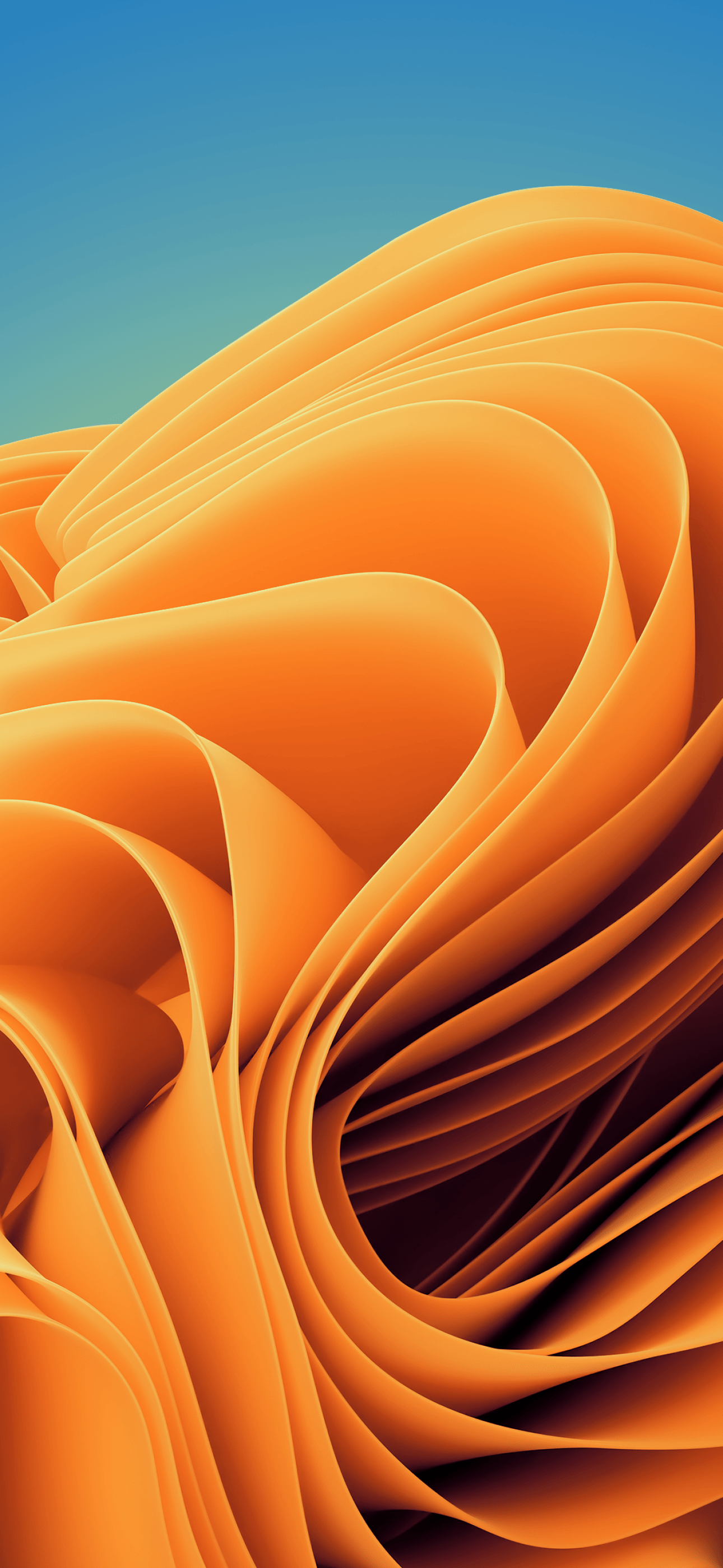 Orange abstract waves in front of a blue background - Dark orange