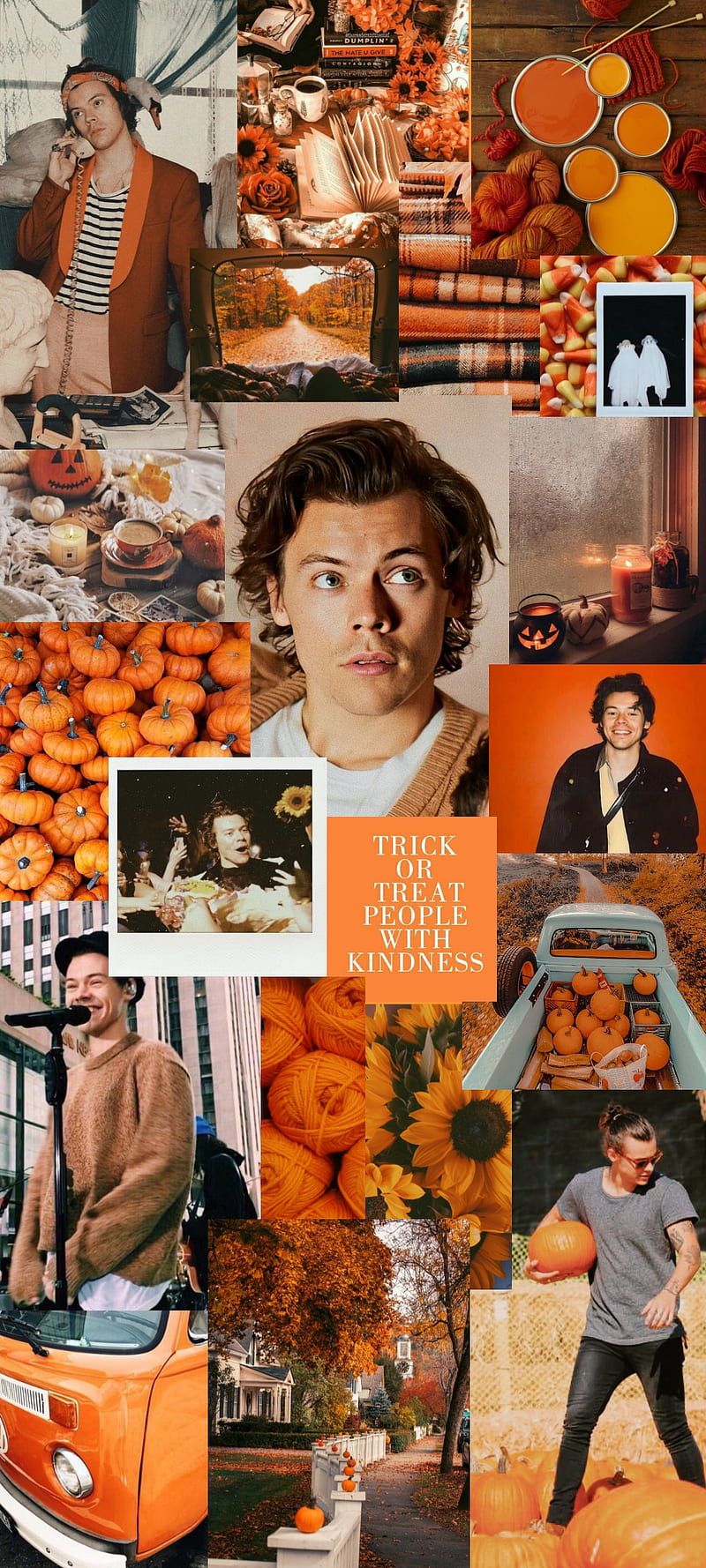 Collage with pumpkin spice, halloween, harry styles, and orange aesthetic - Harry Styles
