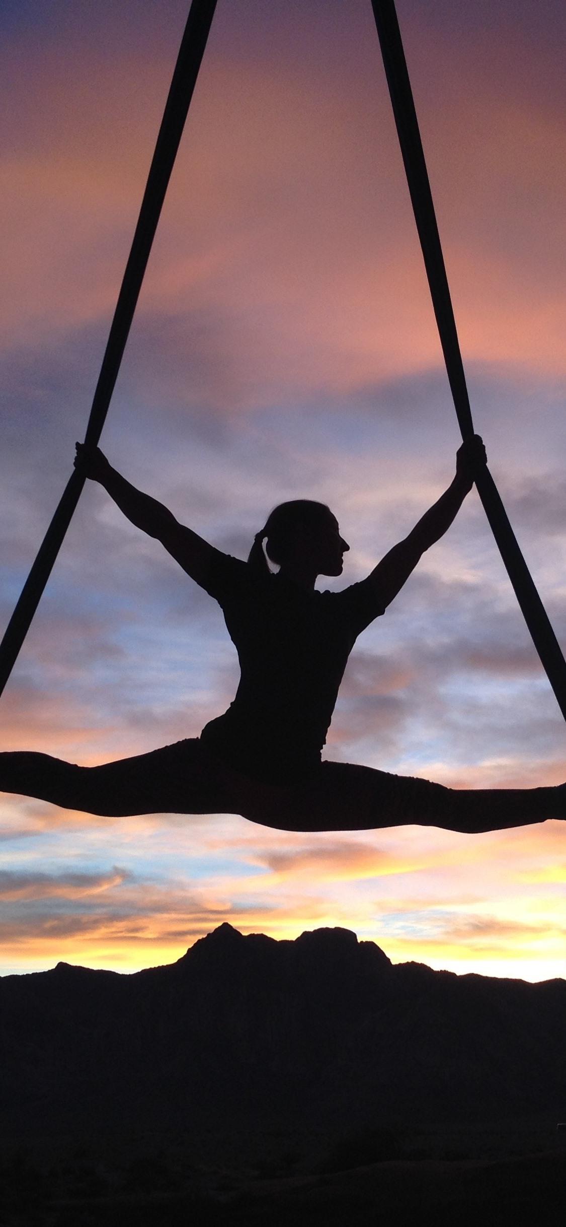 Girl, Gymnast, Silhouette, Clouds, Sunset 1125x2436 IPhone 11 Pro XS X Wallpaper, Background, Picture, Image