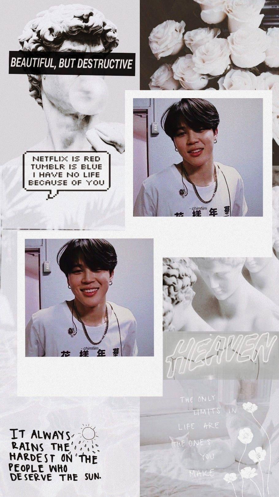 A collage of pictures with captions - Jimin
