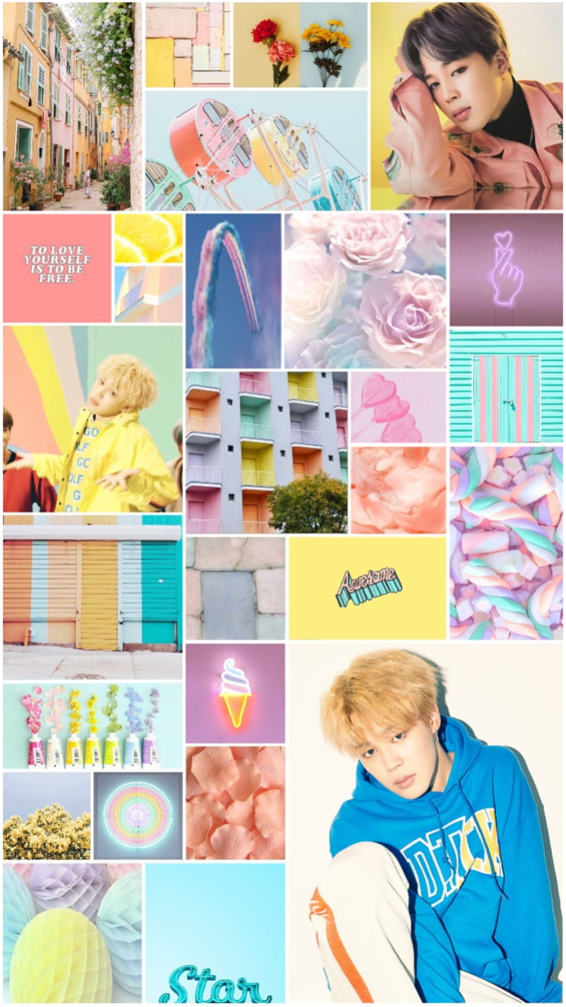 A collage of pictures with different colors - Jimin