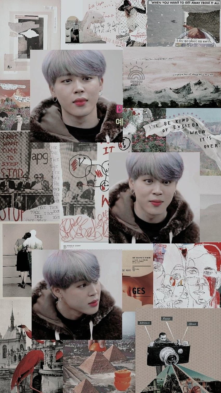 A collage of pictures with different people in them - Jimin