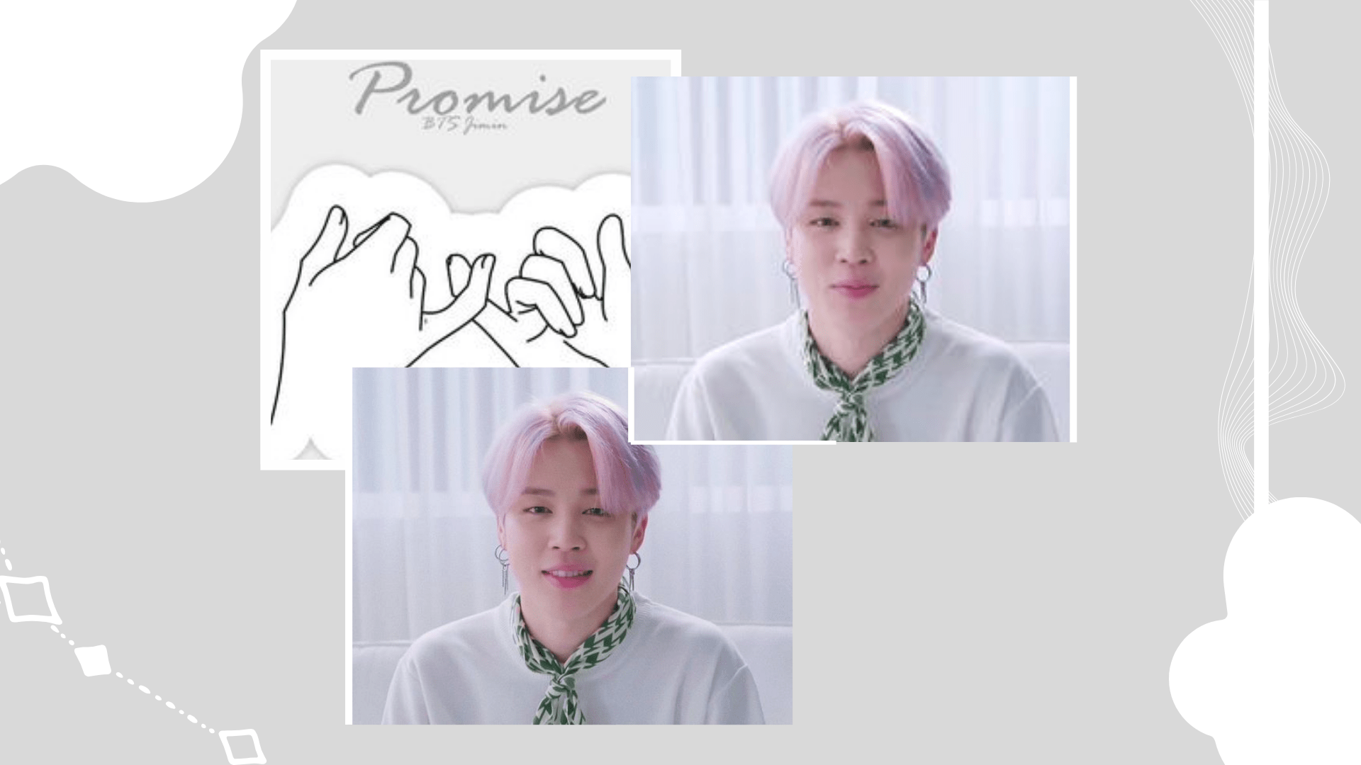 A collage of images of Jimin with the Promise title card - Jimin