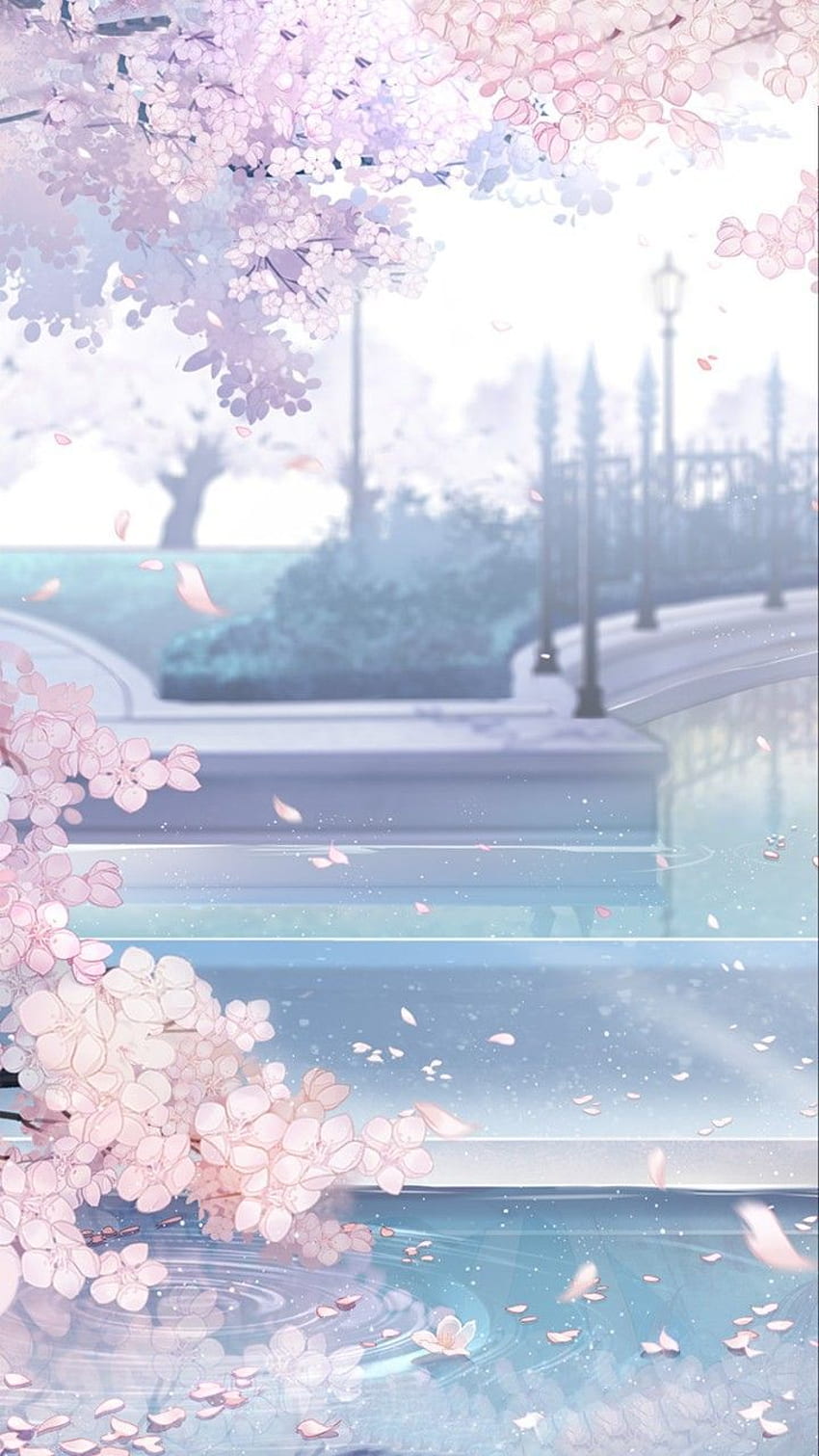 IPhone wallpaper with cherry blossoms falling into a river - Cherry blossom