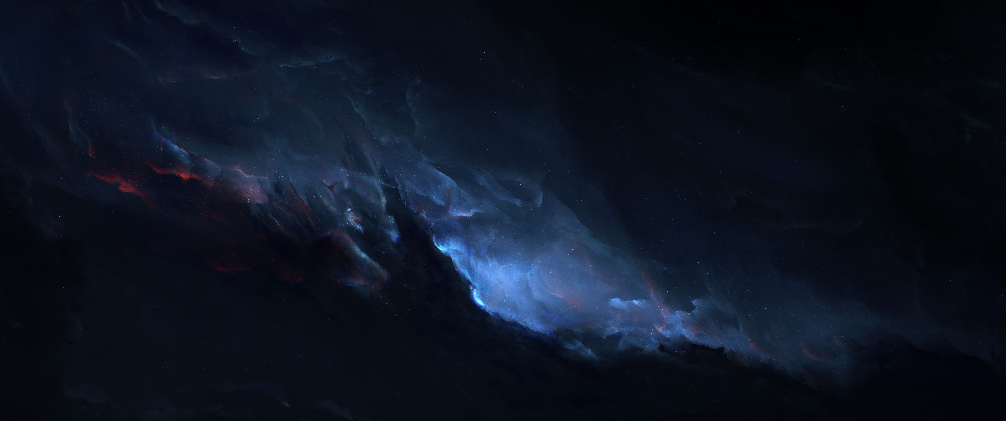 Wallpaper 4k, space, nebula, stars, clouds, dark, abstract, background - 3440x1440