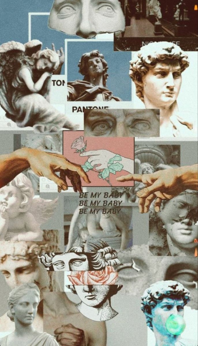 Collage of David, Michelangelo's sculpture, and the phrase 