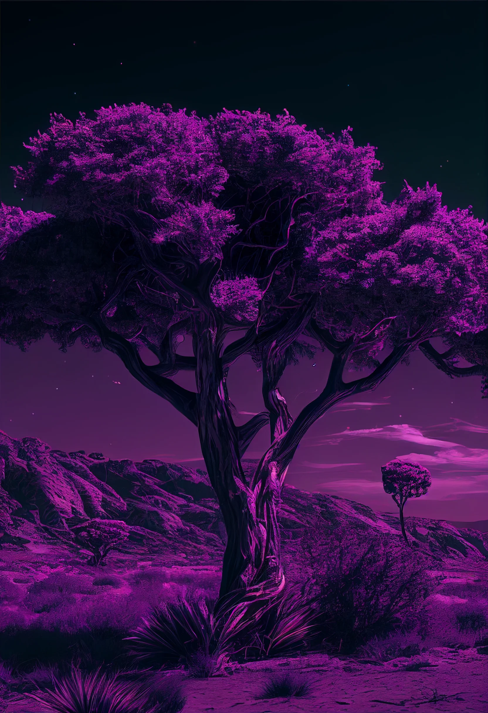 A purple tree in a purple landscape - Trippy