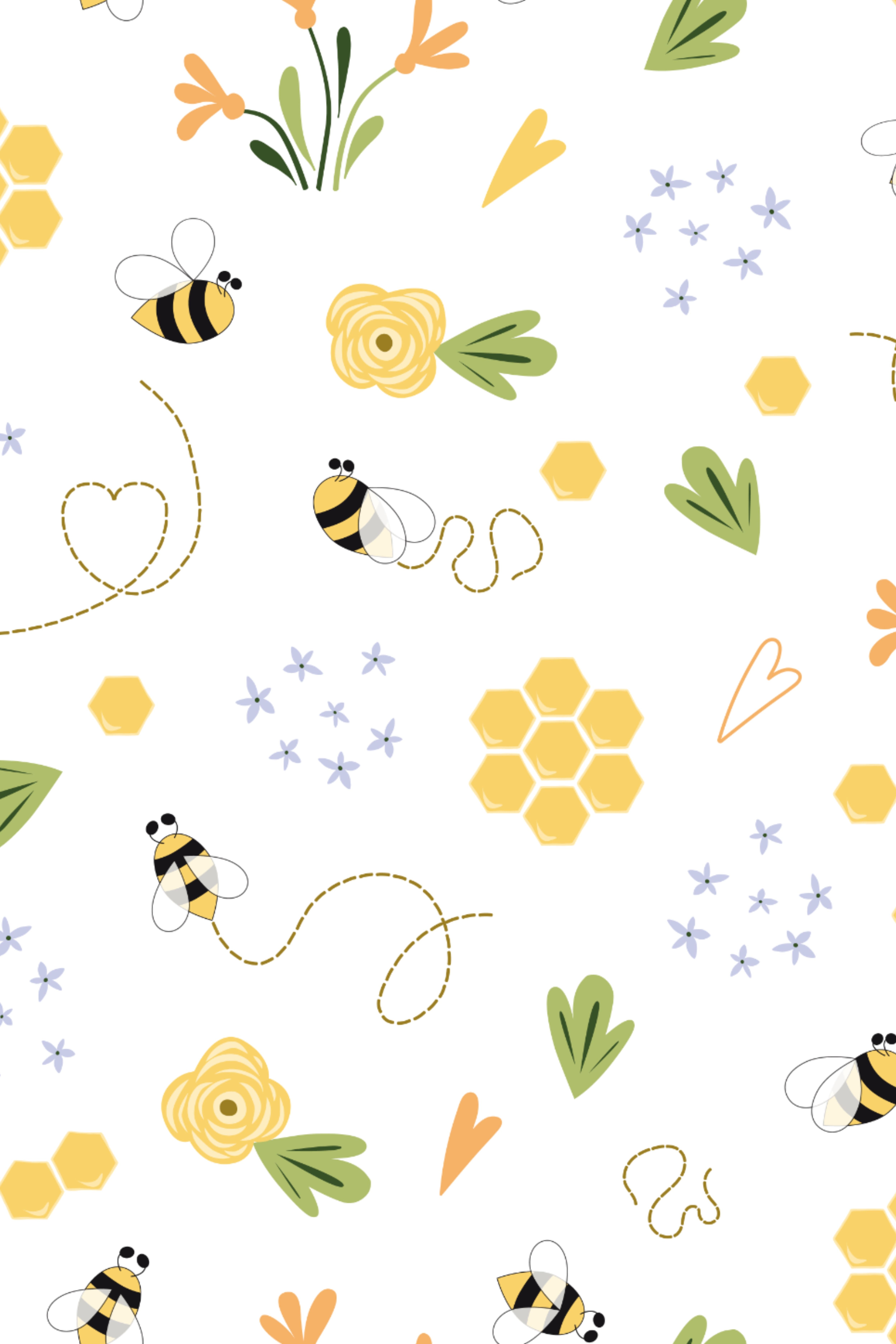 A pattern of bees, flowers, and honeycombs - Honey, bee