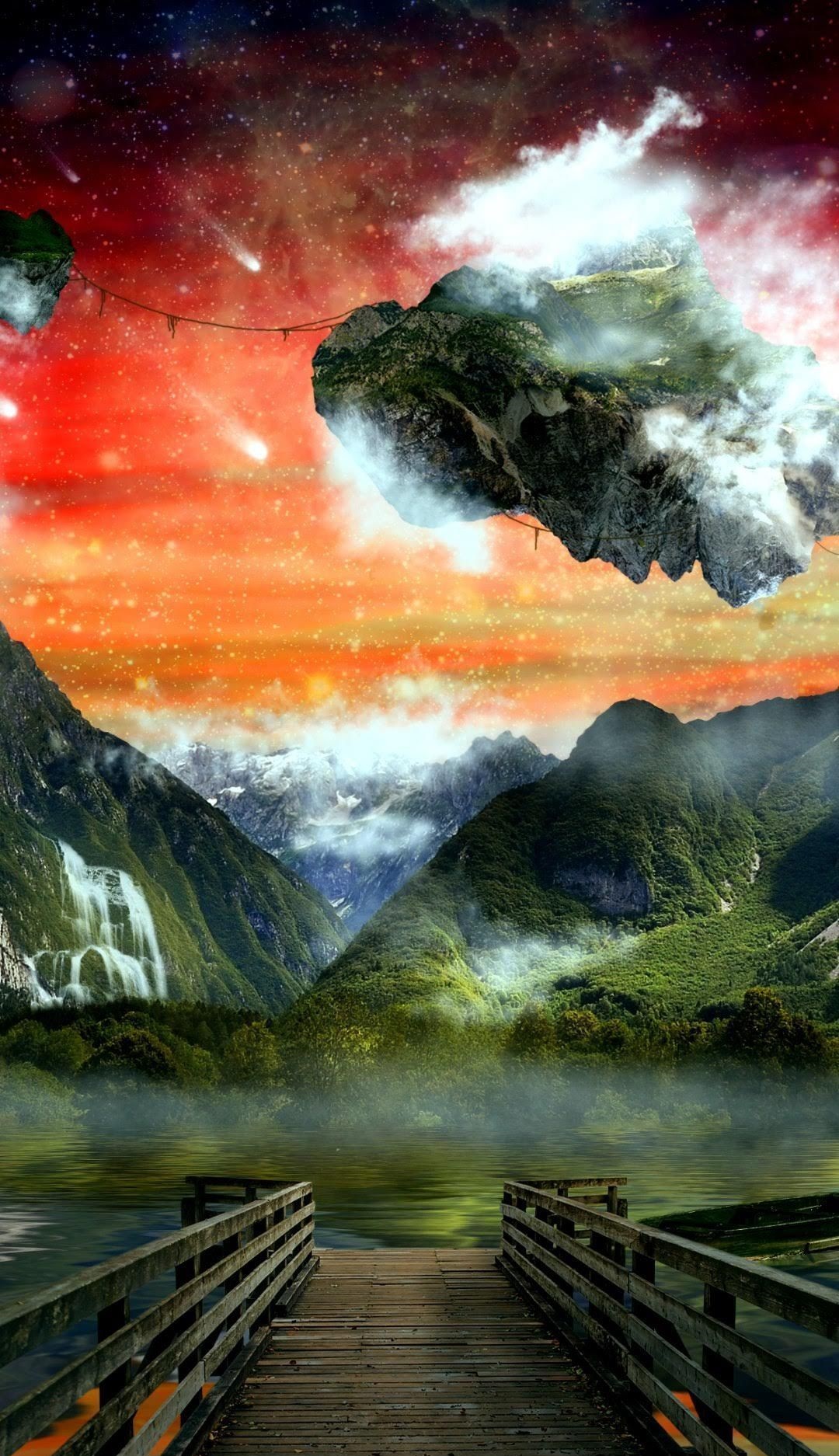 Download this free wallpaper with a landscape of a floating island in the sky - 3D