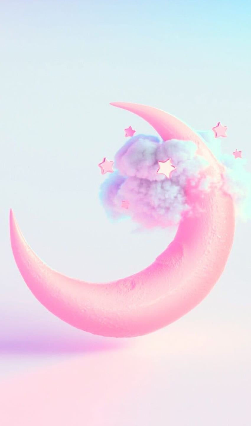 A pink moon with clouds and stars in the background - 3D