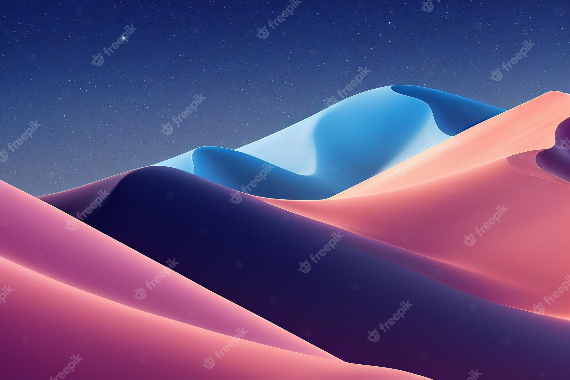 The colorful desert landscape with a starry sky - 3D