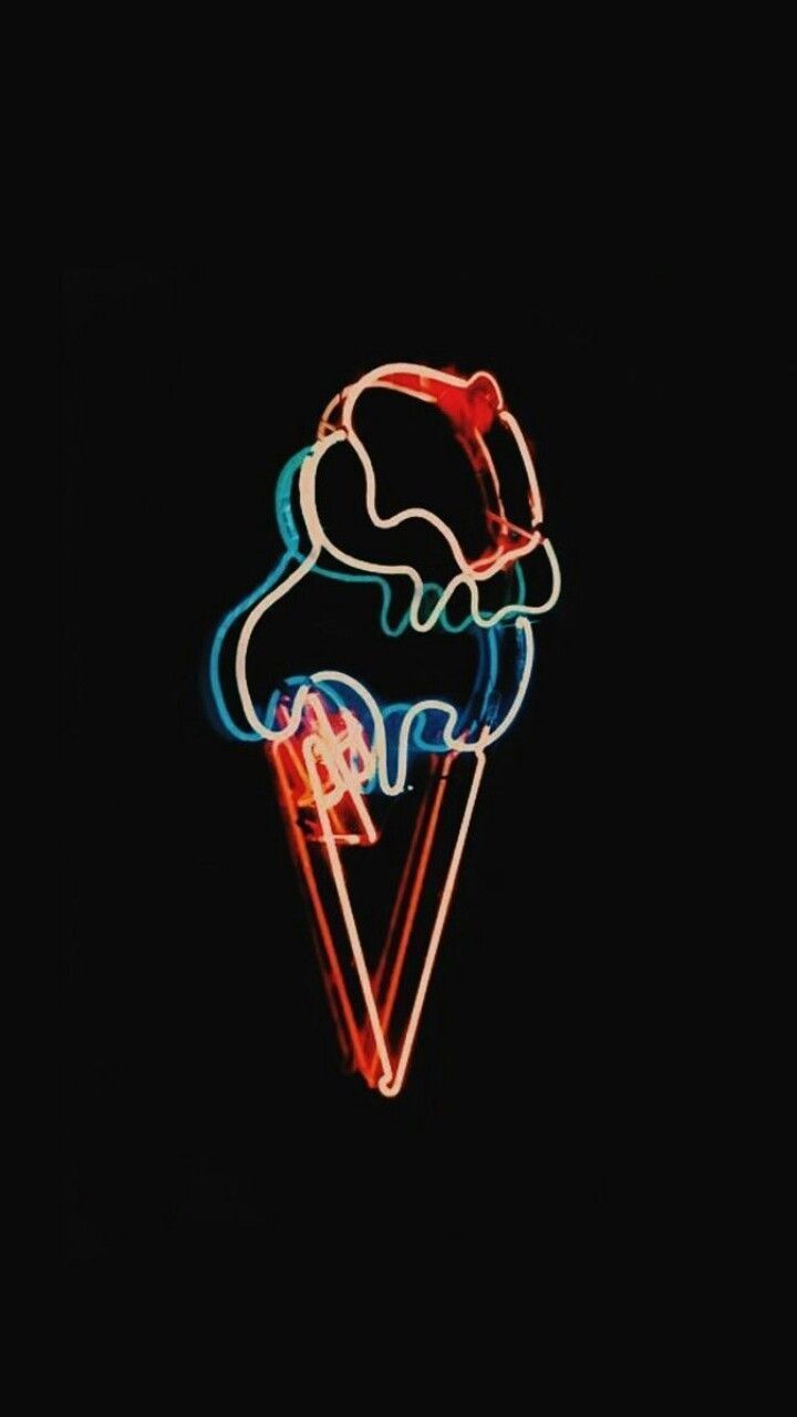 A neon ice cream cone on black background - Ice cream