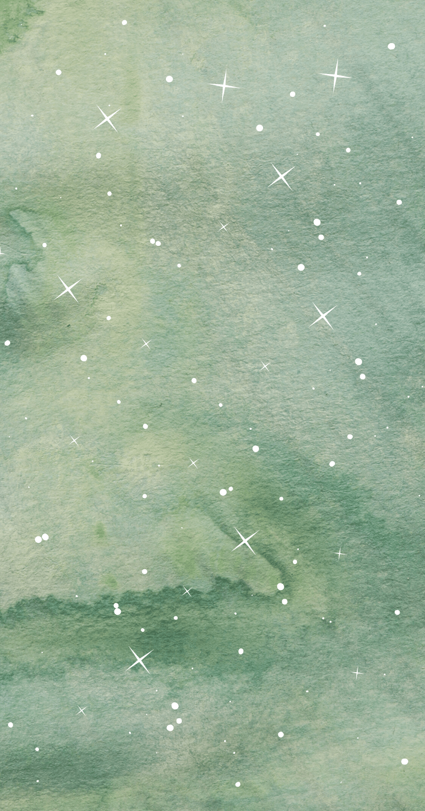 A watercolor painting of a green and blue gradient sky with white stars. - Green