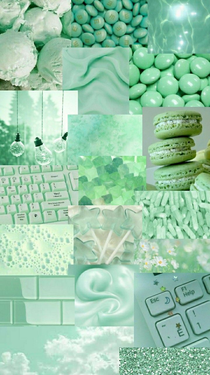 Aesthetic green collage background for phone - Green