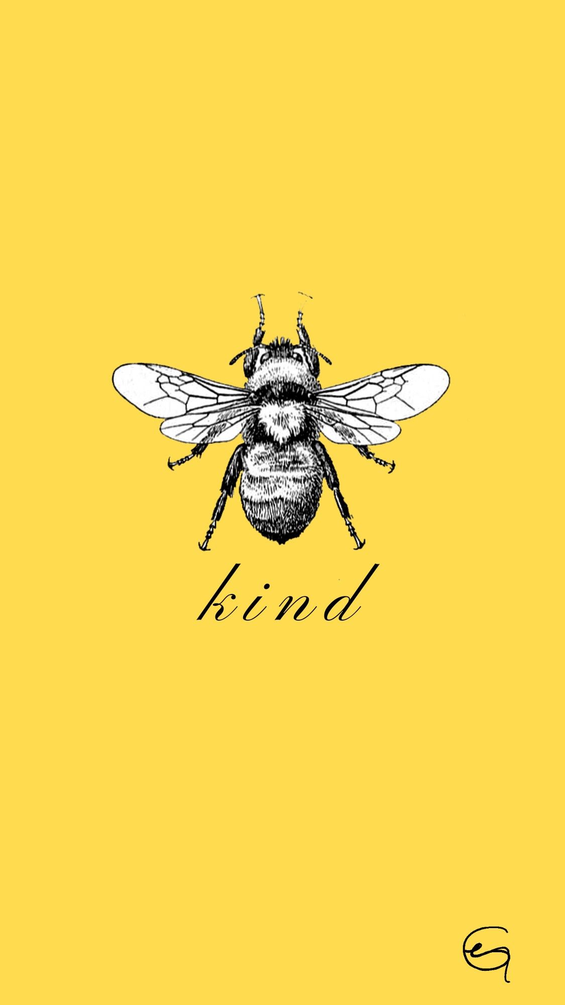 A yellow background with the word kind in black - Bee