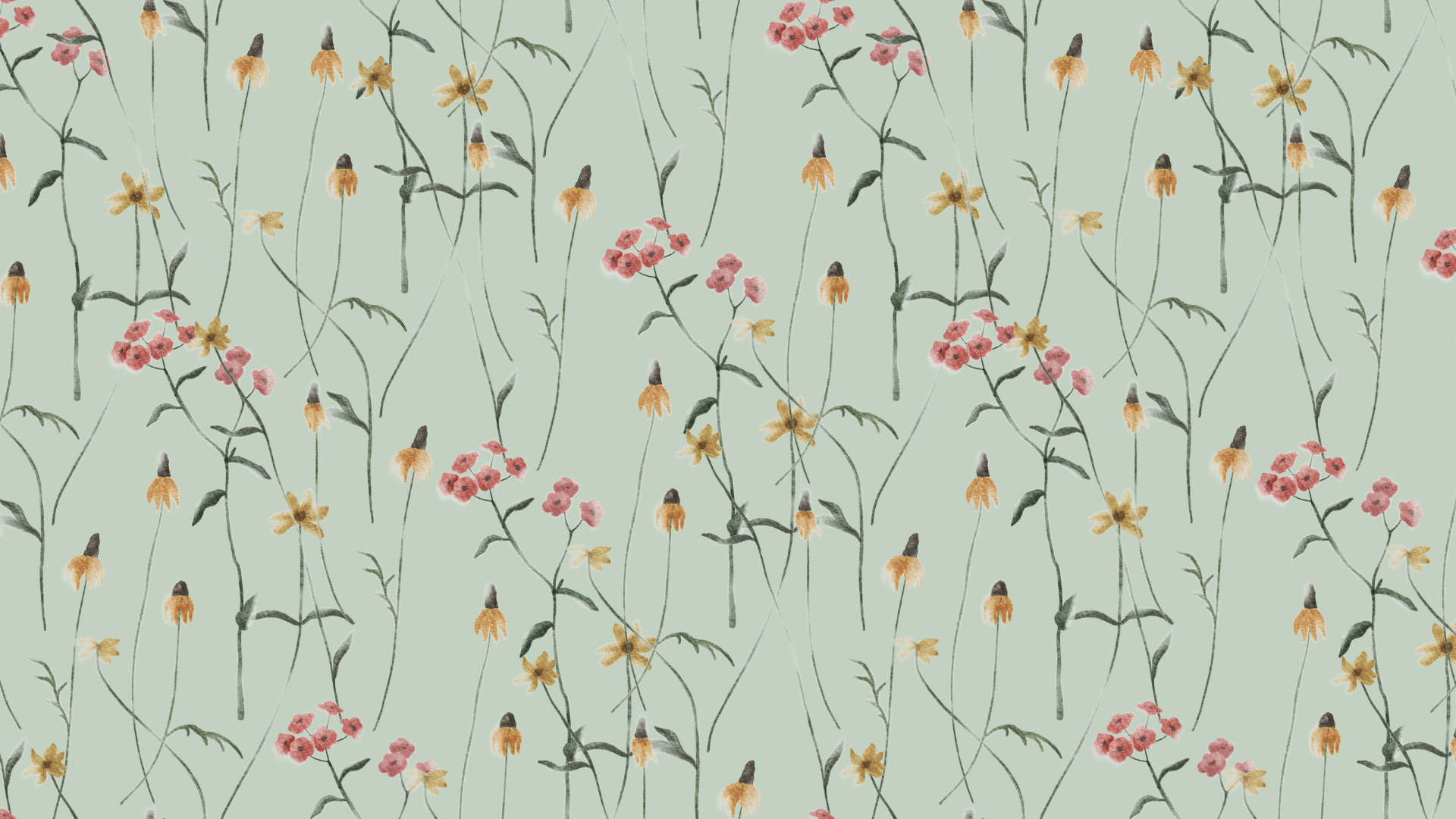 A floral pattern with small flowers on a green background. - Sage green