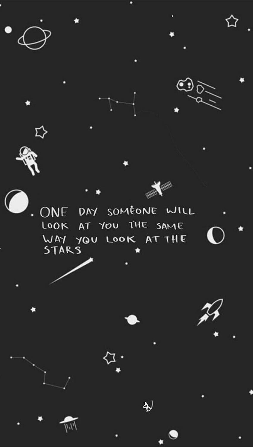 Black aesthetic wallpaper with stars, moon, and astronaut. - Space