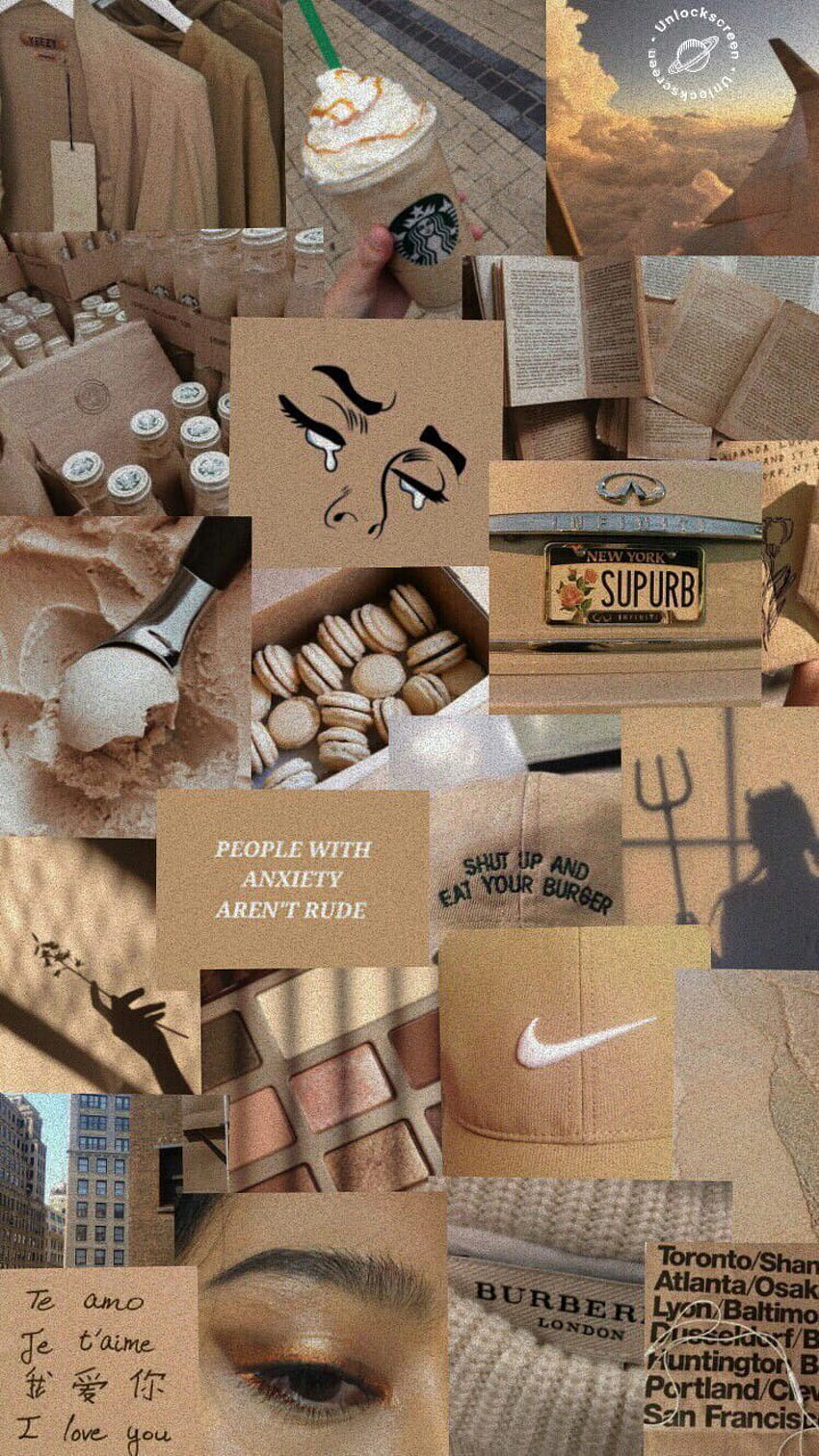 Aesthetic collage background in brown and beige - Light brown