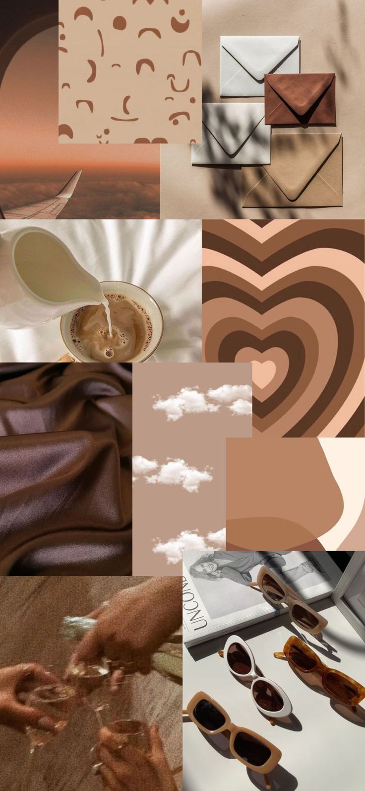 A collage of different colored and textured items - Light brown, paper