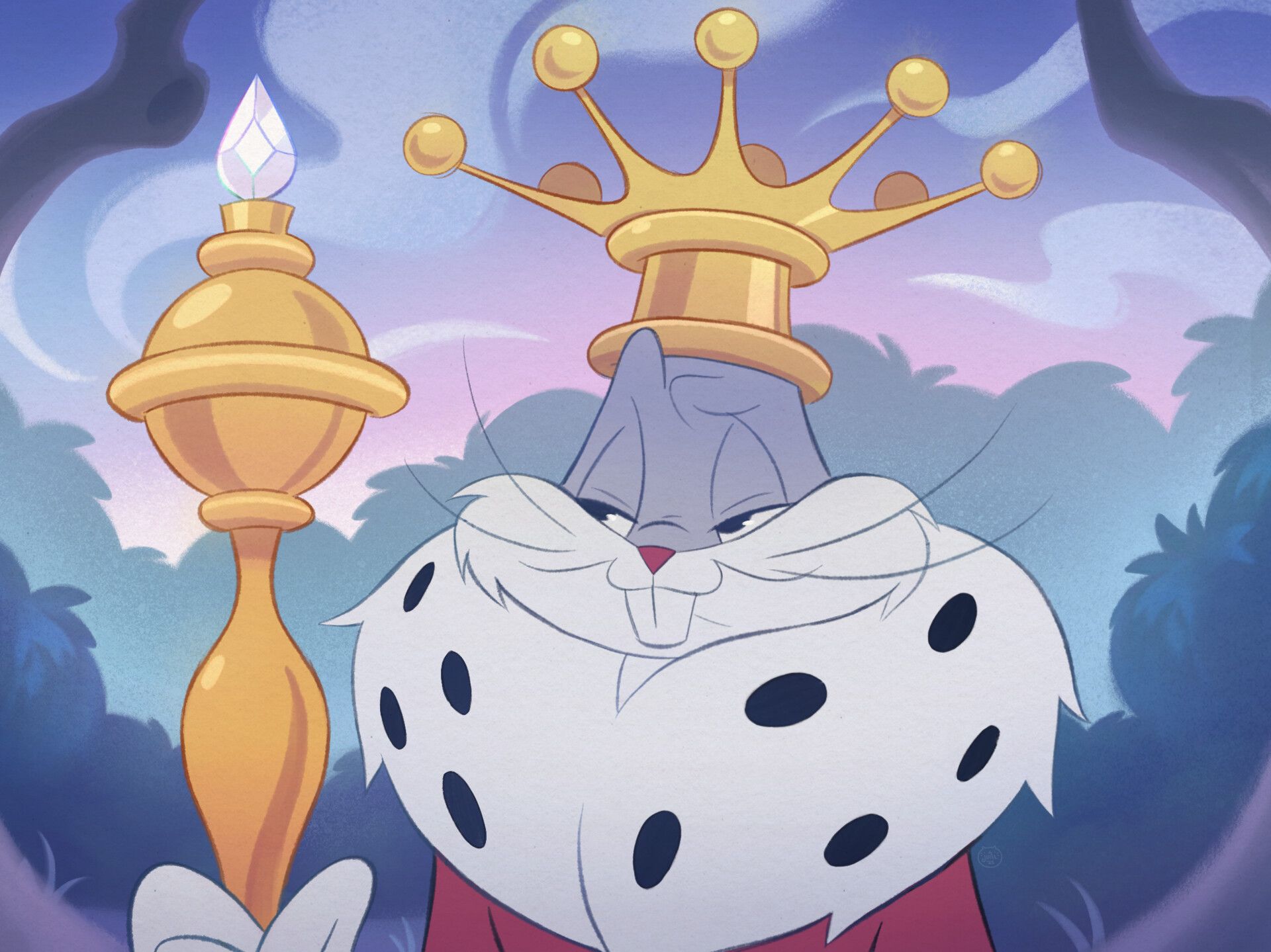 A cartoon character wearing an oversized crown - Bugs Bunny