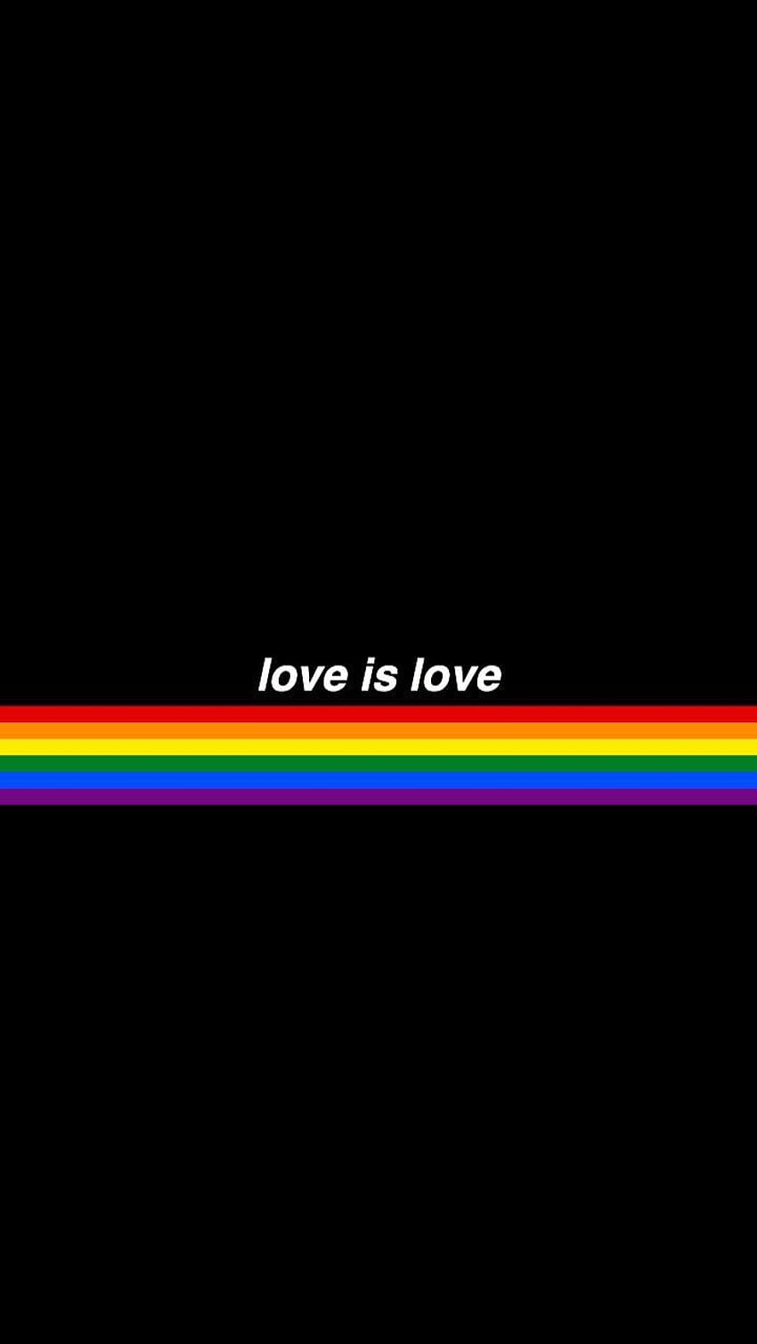 A black background with a rainbow stripe and the words 