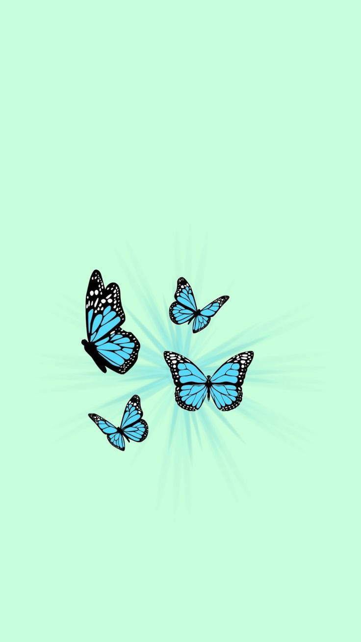 Aesthetic butterfly wallpaper for phone. - Mint green