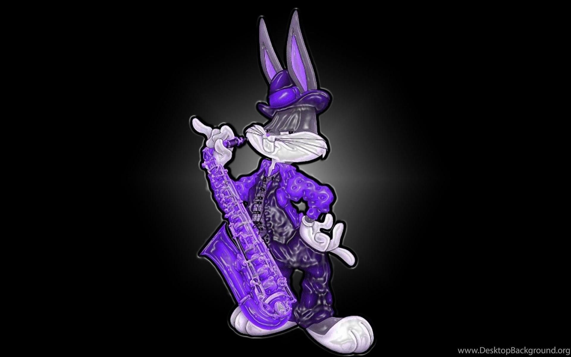 A purple rabbit with an instrument in his hand - Bugs Bunny